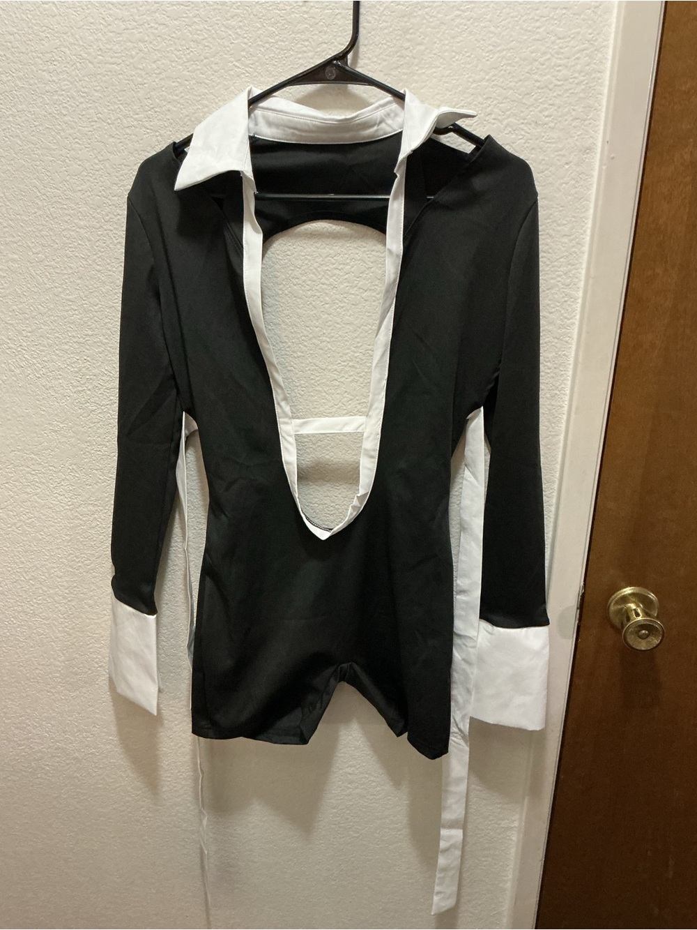 UIOKLMJH Sexy Party Romper For Women V Neck Long Sleeve Color Block Bow Open